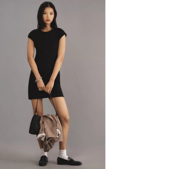 ANTHROPOLOGIE Maeve Cap-Sleeve Slim Mini Dress S new nwt BLACK color - Picture 2 of 5
